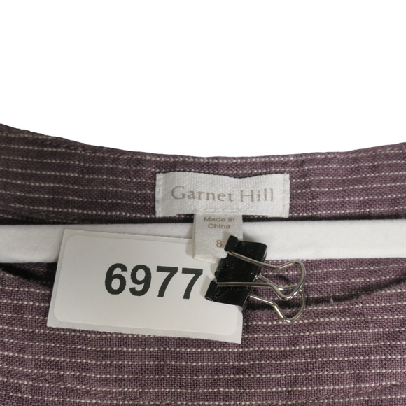 Garnet Hill Dress Womens 8 Striped 100% Linen Short Sleeve Sheath Shift Classic - Picture 12 of 12